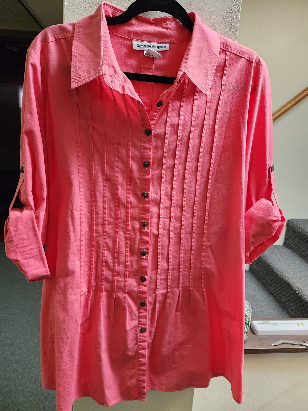Serengeti Women's Pink Button-Front Pintuck Shirt Sz L